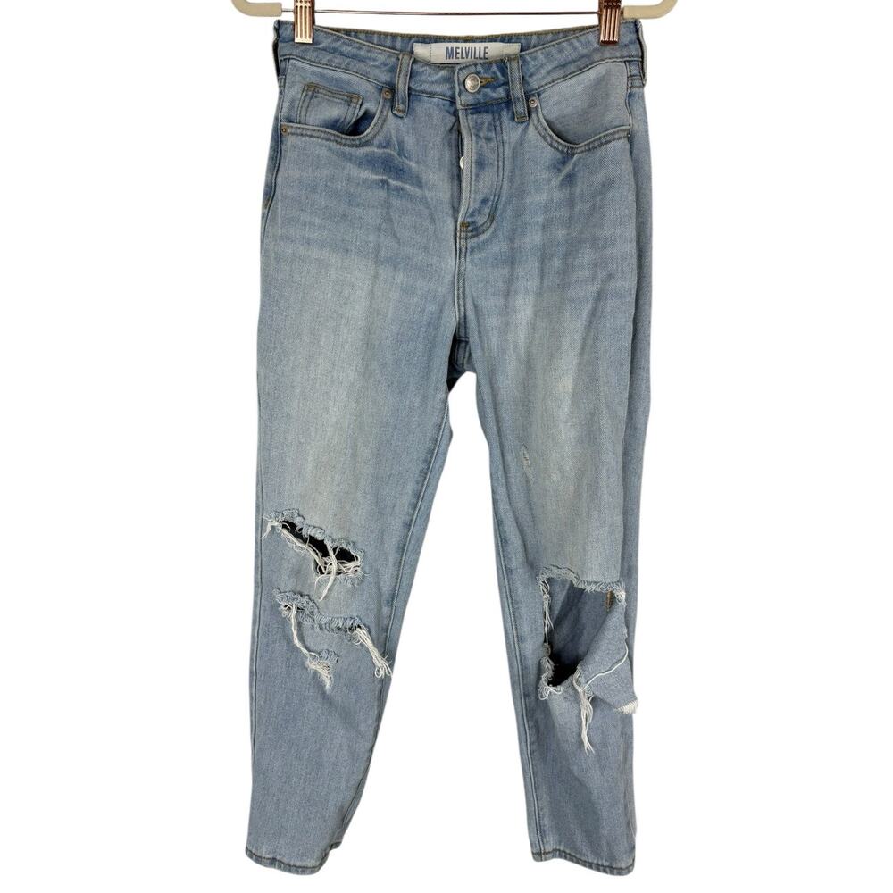 Melville Ripped Cropped Jeans High Rise Light Wash Denim Y2K Streetwear 26
